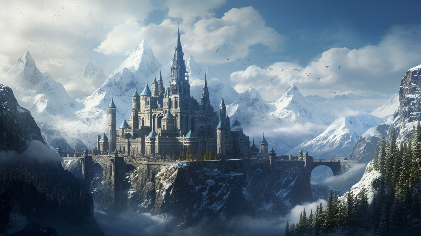 Beautiful fantasy mountain castle artwork