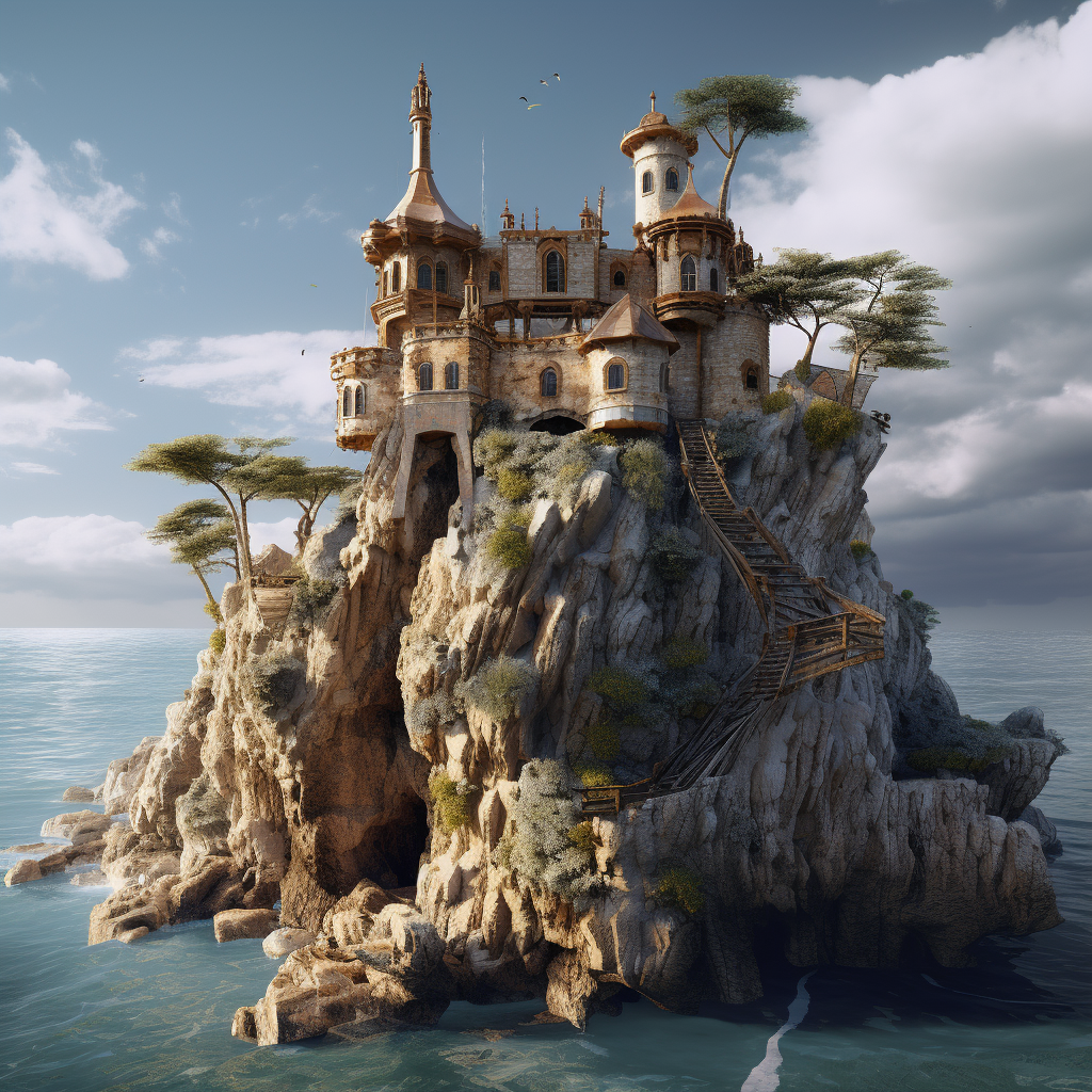 Beautiful fantasy castle on a sea cliff