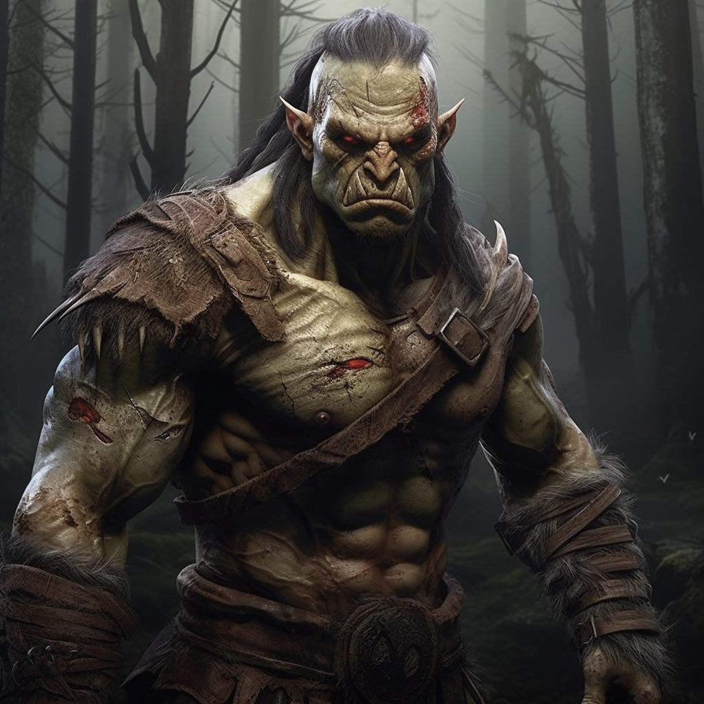 Dark fantasy orc in dense forest