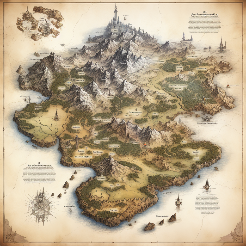 Detailed Fantasy Parchment Map with Mountains