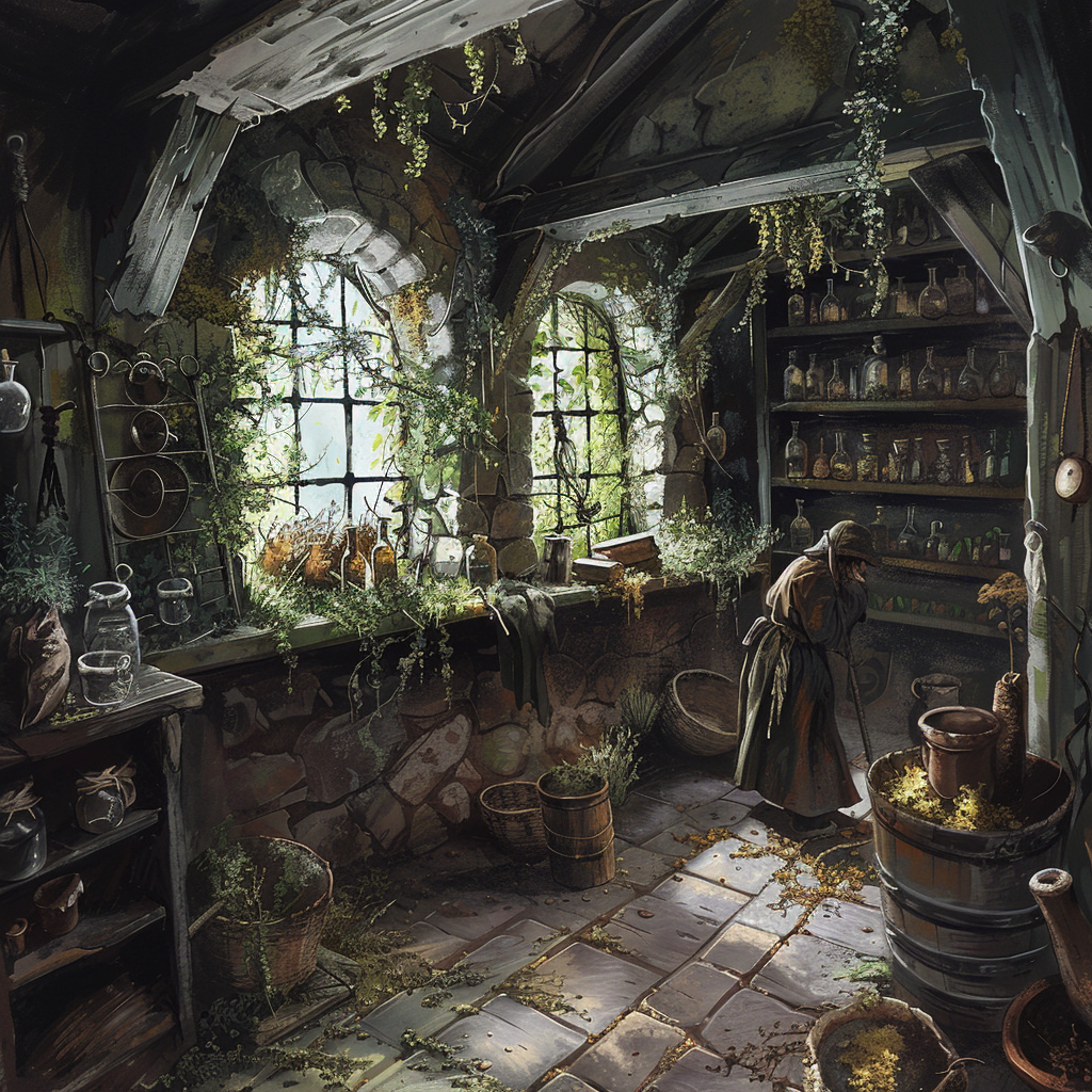 Dark fantasy witch alchemy herbs