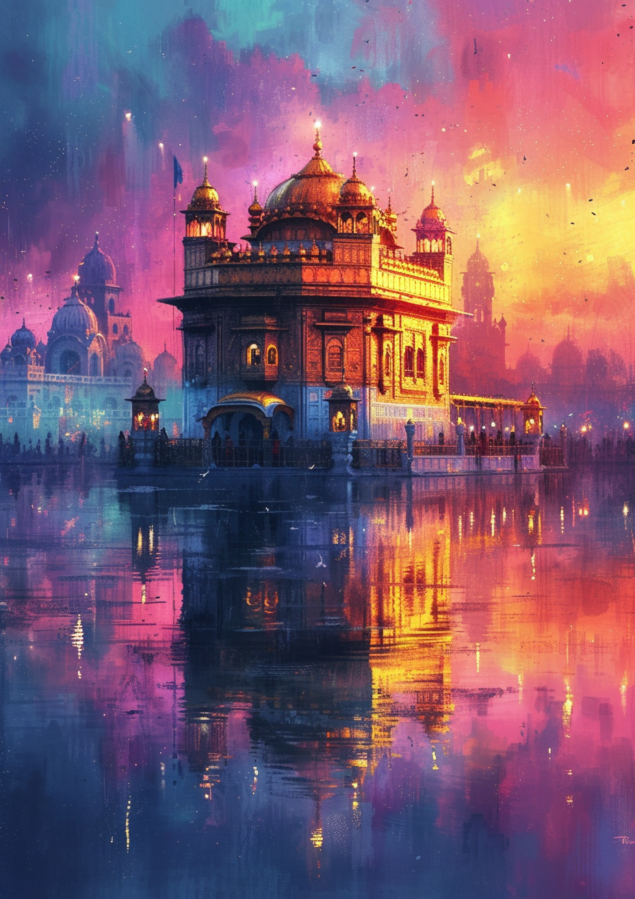 Fantasy Rainbow Pixelation Logo Golden Temple