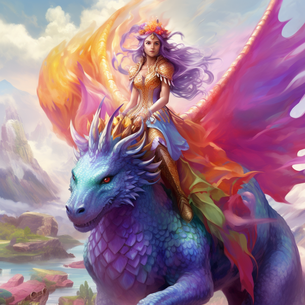 Fantasy Dragon Woman Riding Purple Rabbit