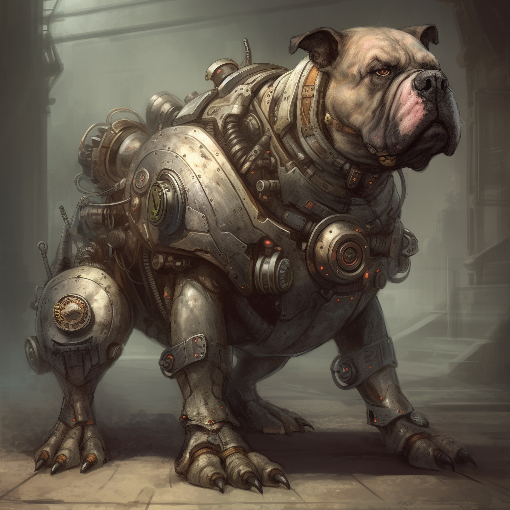 Fantasy robot mastiff illustration