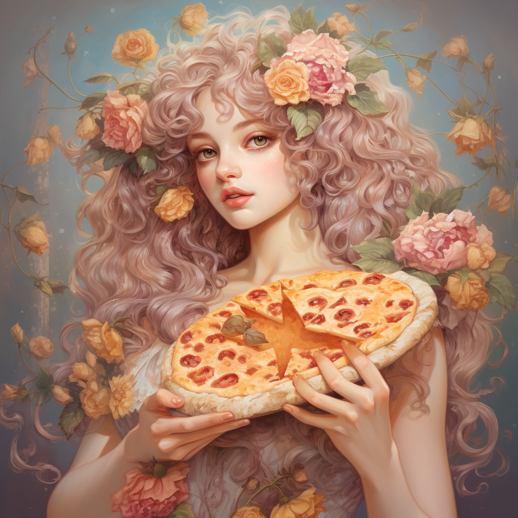 Delicious rococo-style pizza artwork