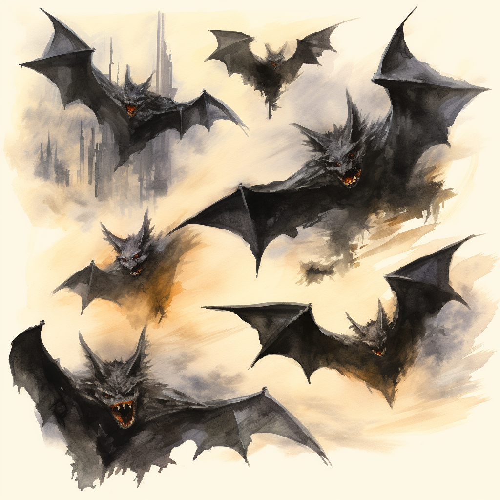 Fantasy RPG concept sketch with bat swarm and glowing eyes