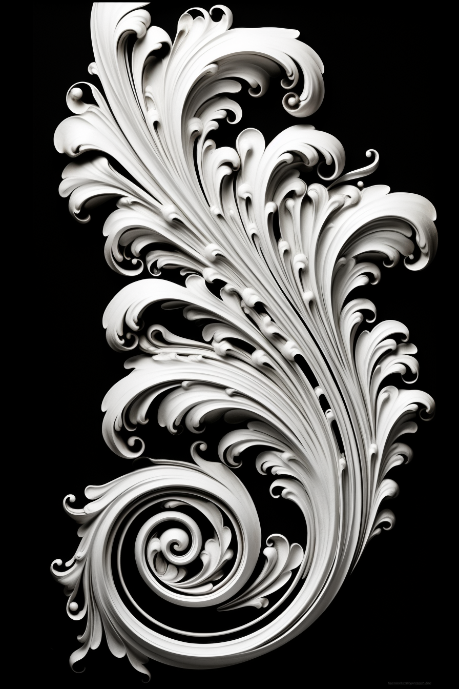 Fantasy Scrollwork Design White Monochromatic