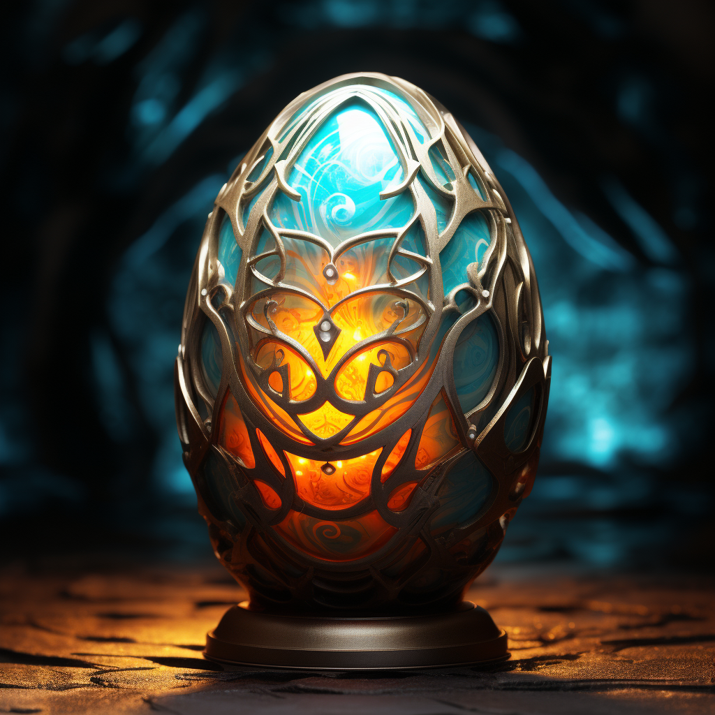 Fantasy silver scaled egg with radiant divine light