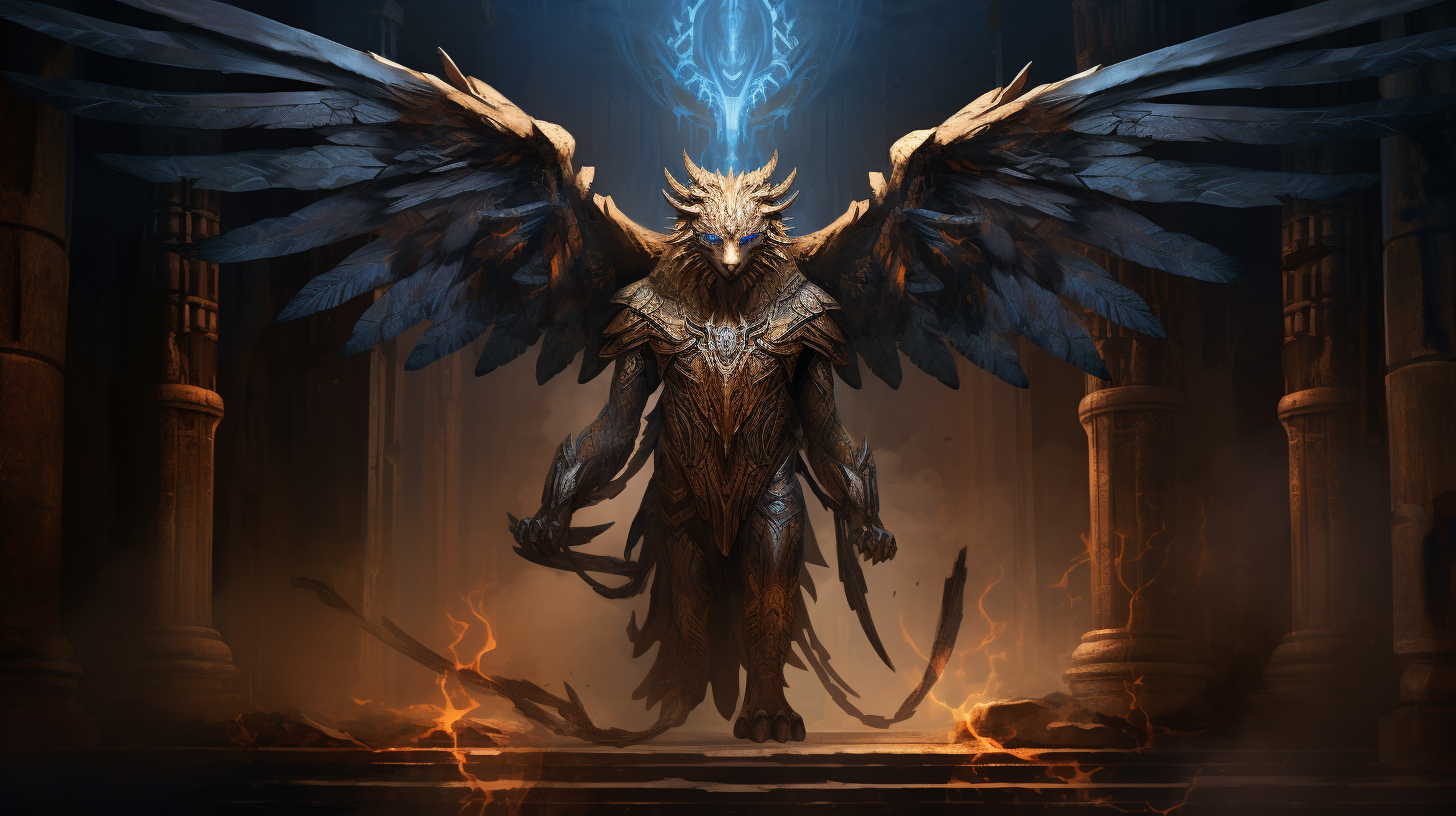 Majestic sphinx with wings in dungeon