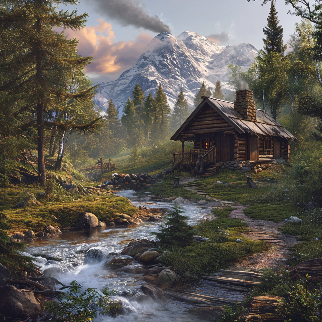 Fantasy Cabin in Woods with Mountain View