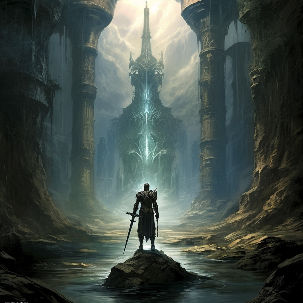 A mesmerizing image of a cool fantasy sword scene.