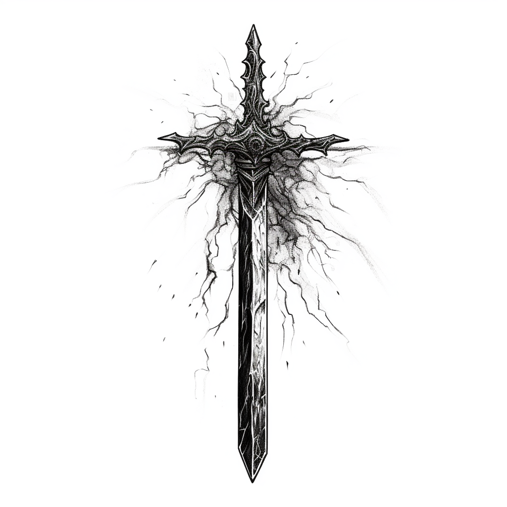 hand-drawn black line art of fantasy sword