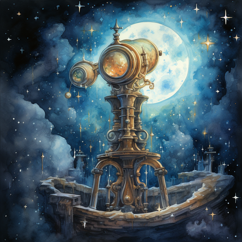 Beautiful Fantasy Telescope with Stars and Moons