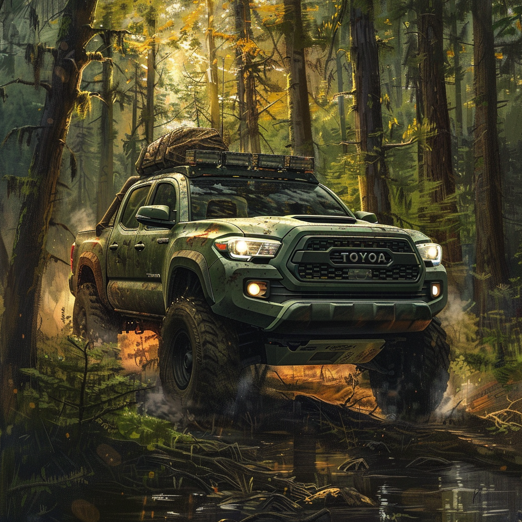 Toyota Tacoma in fantasy woods