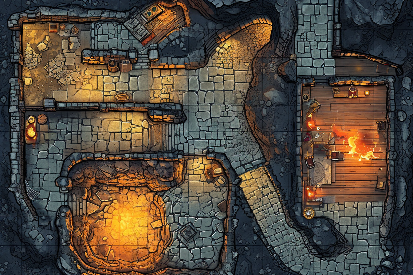 Detailed RPG Fantasy Underworld Dungeon Map