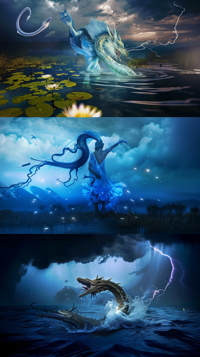 Water Monster Fantasy Triptych