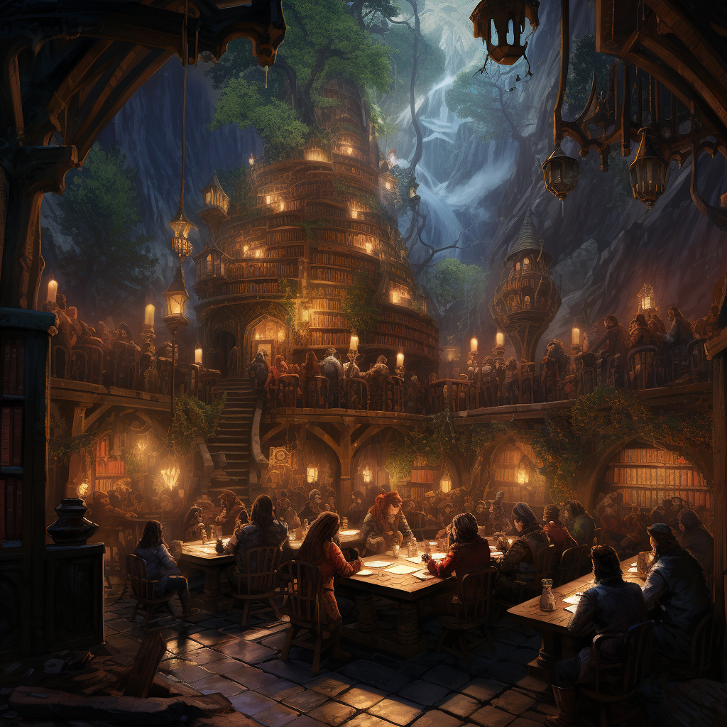 Beautiful fantasy art of the Adventurers Lodge