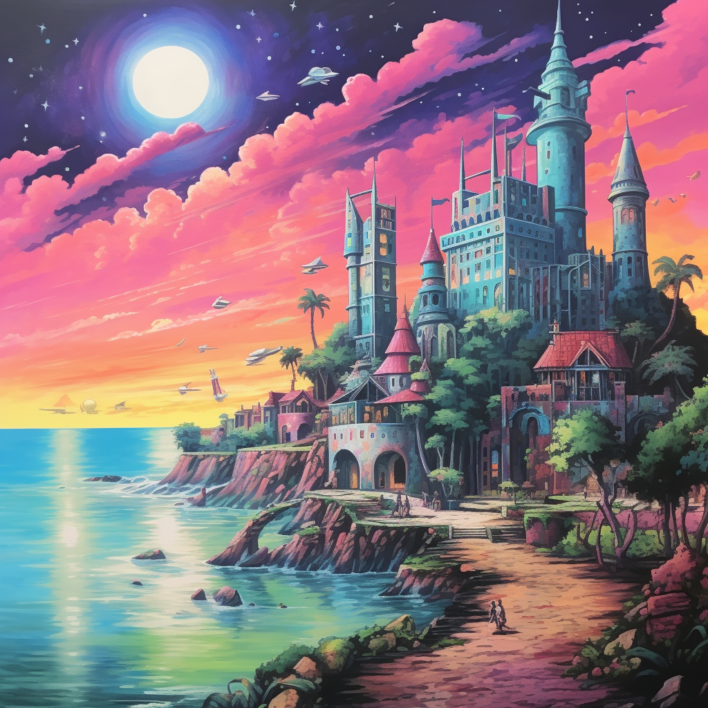 Stunning fantasy beach town with dark manor