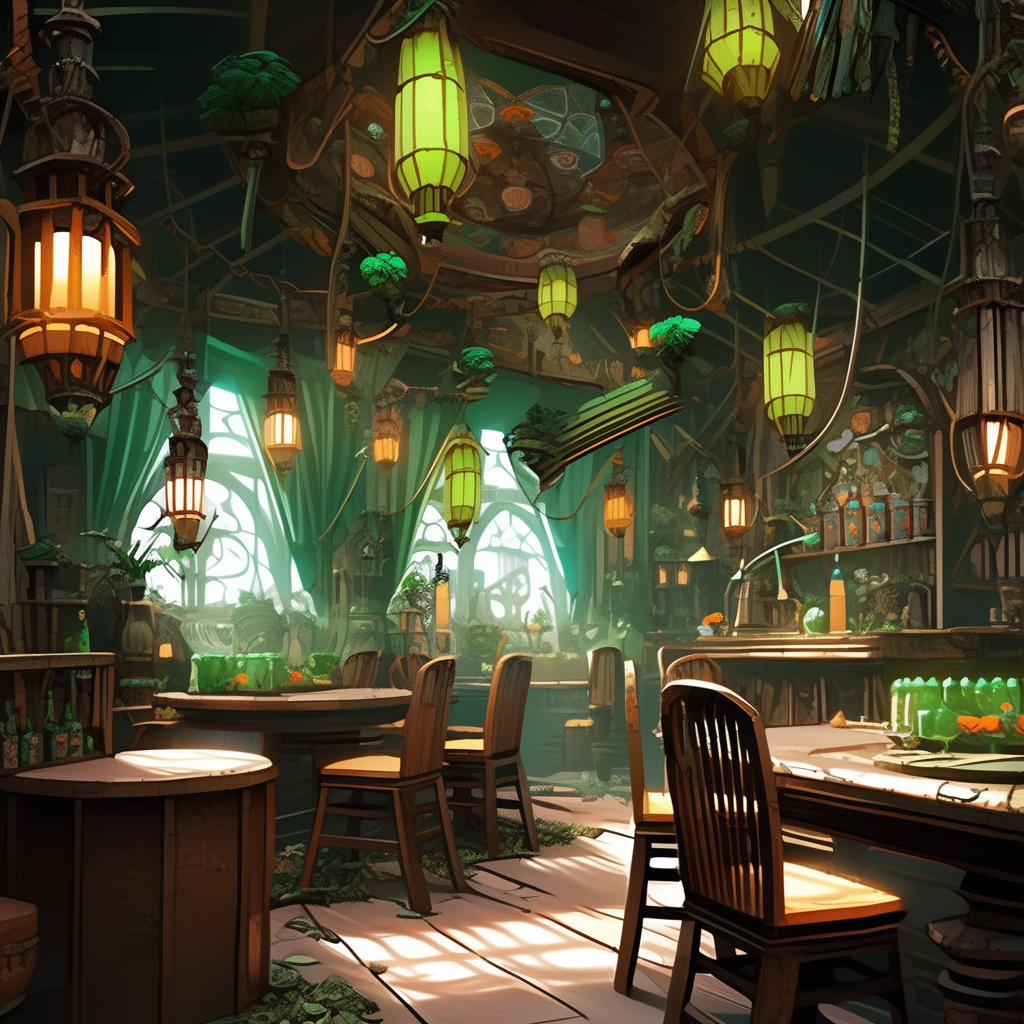 Fantasy Cafe Tables Lanterns