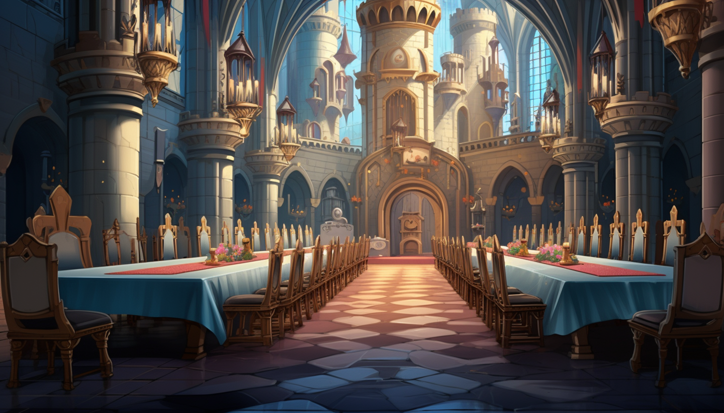 Illustration of a fantasy castle hall meeting table