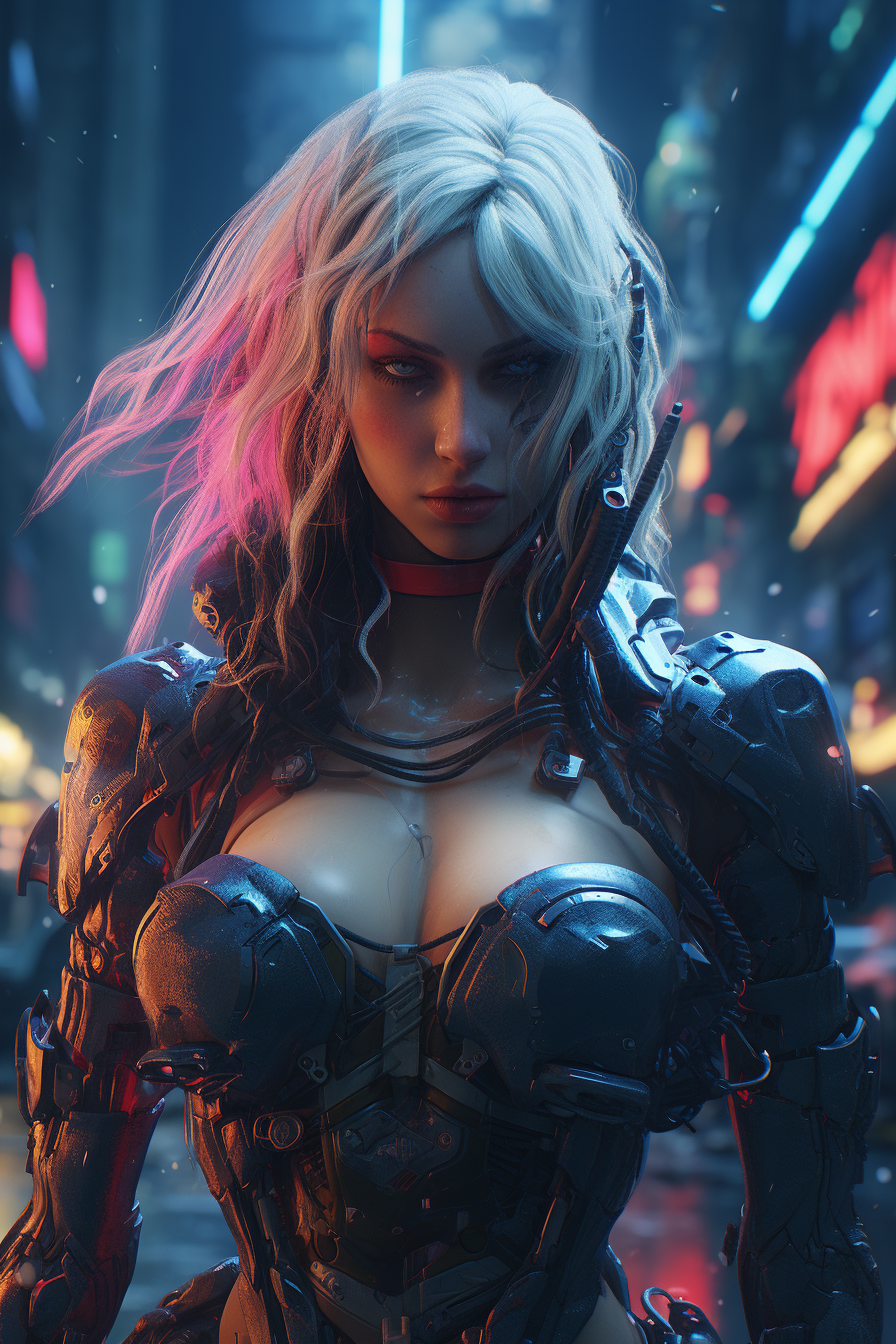 Vibrant cyberpunk fantasy character illustration