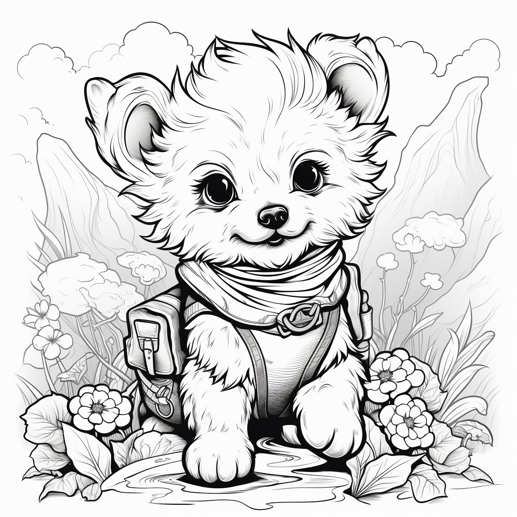 Adorable fantasy baby dog in clean line art