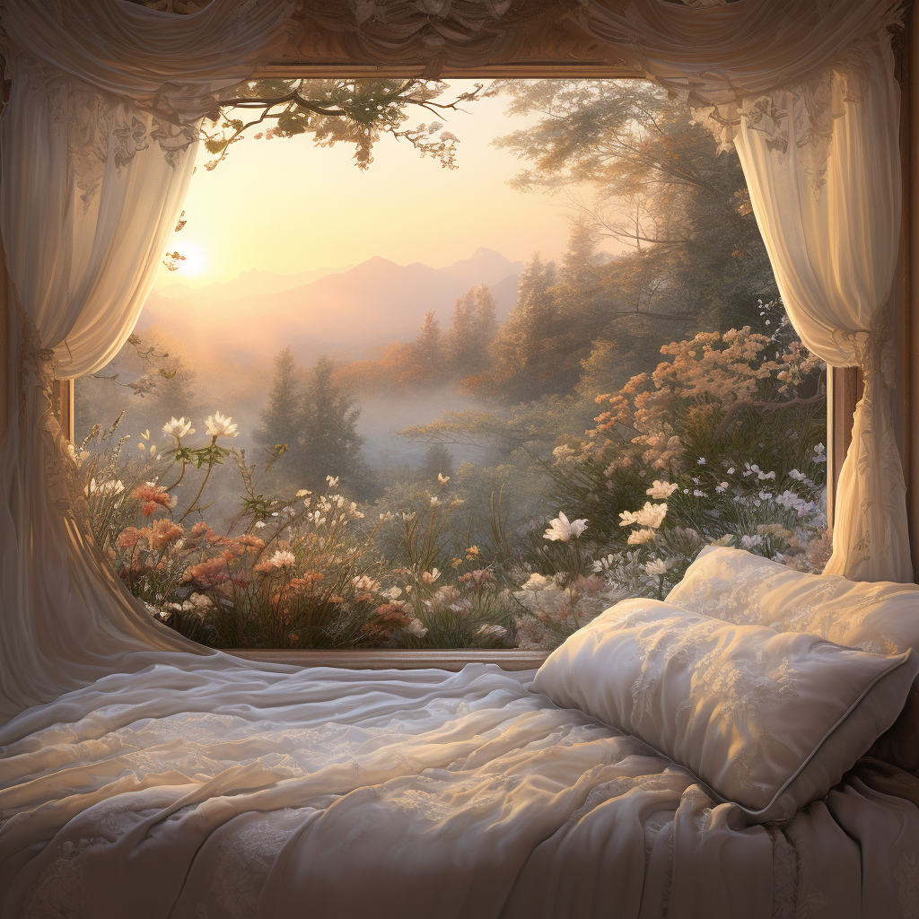 Softly colored fantasy dawn scenery with machine decoration