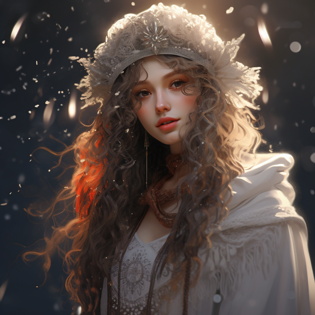 Beautiful fantasy female merchant with winter clothes