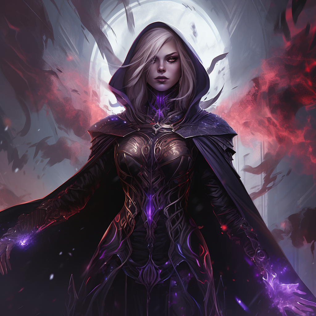 Female necromancer casting spell with purple energy