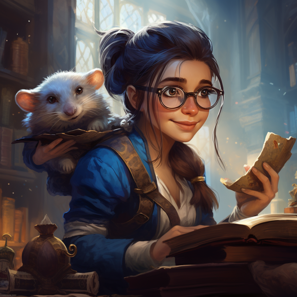 Female adventurer librarian with a ferret