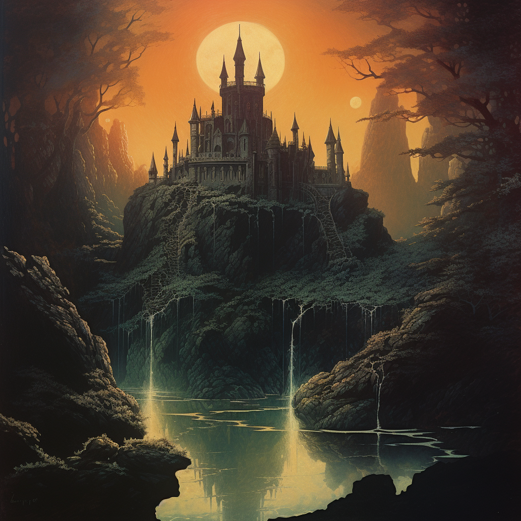 Dark Fantasy Floating Island Castle and Forest