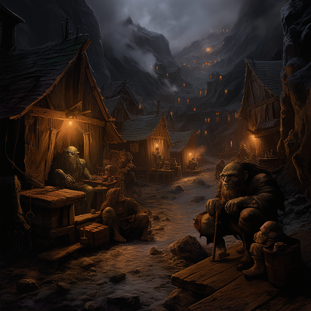 Illustration of a Fantasy Goblin Medieval War Soldier Barracks Camp