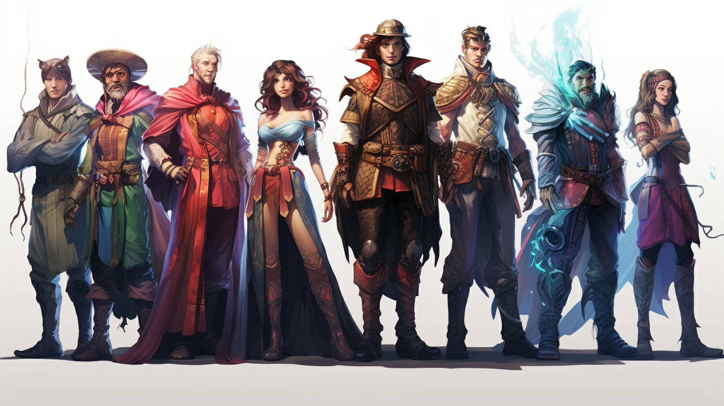 Group of diverse fantasy heroes and magicians