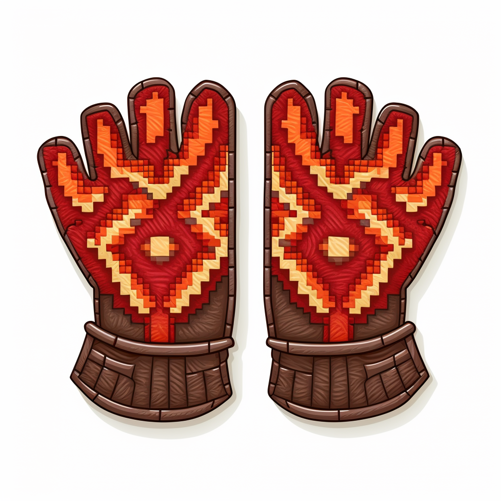 Leather mittens with fantasy design on a white background