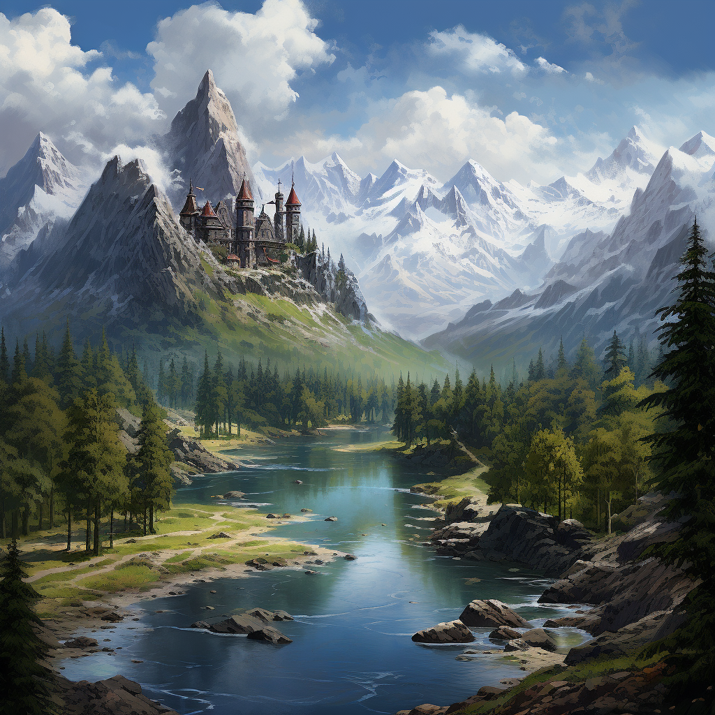 Desolated yet impressive fantasy medieval landscape