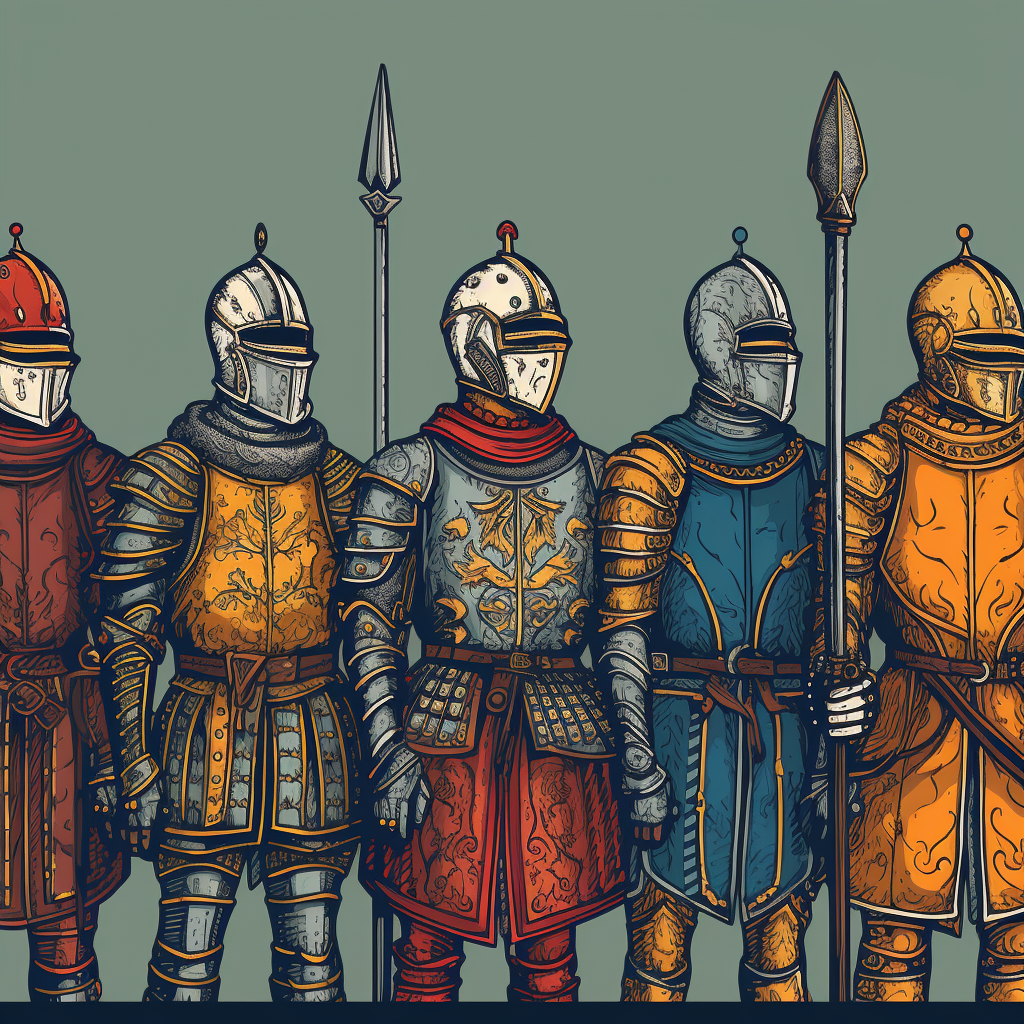 Fantasy medieval soldiers in cartoon miniature style