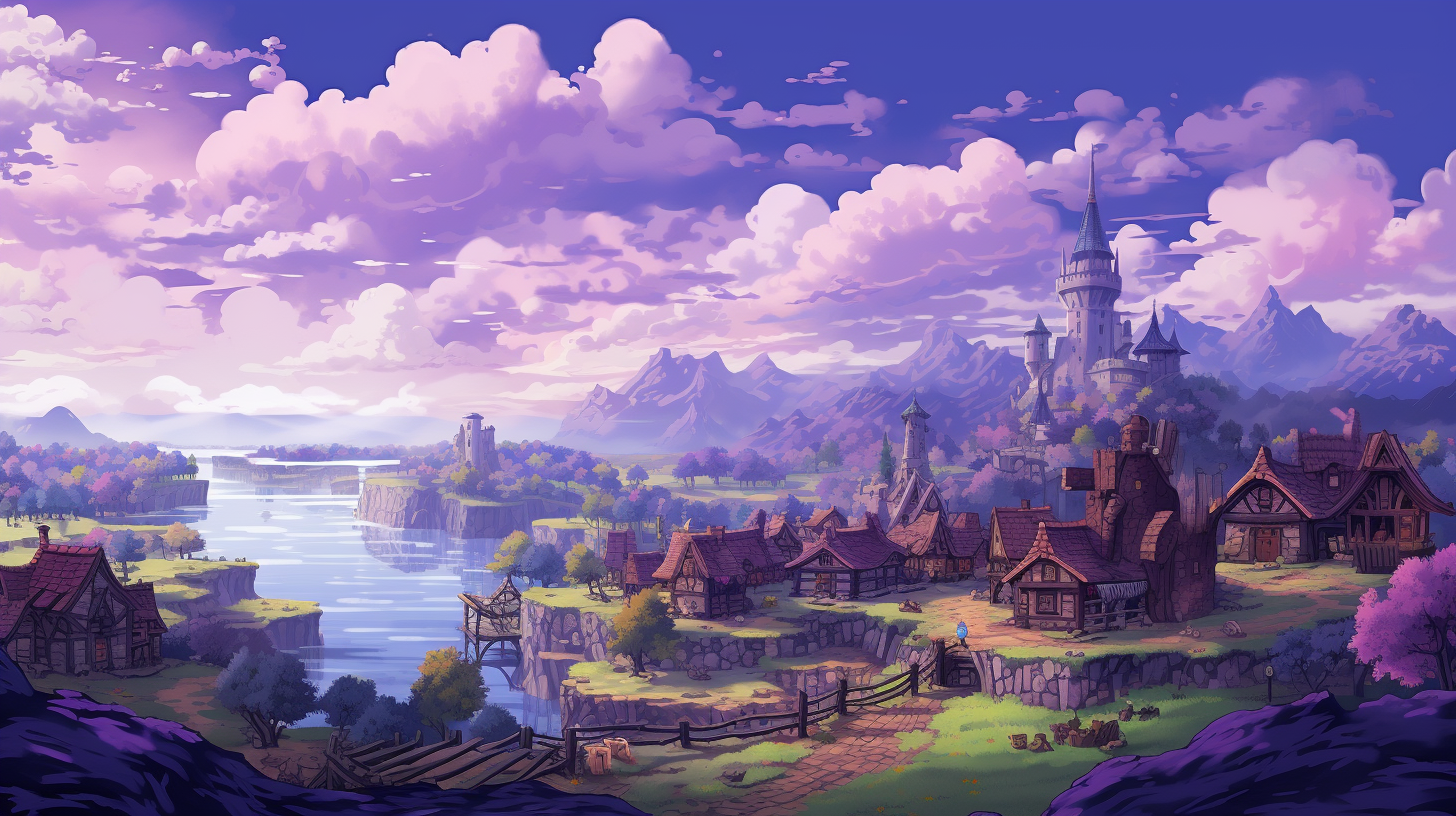 Cute vibrant pixel art medieval village