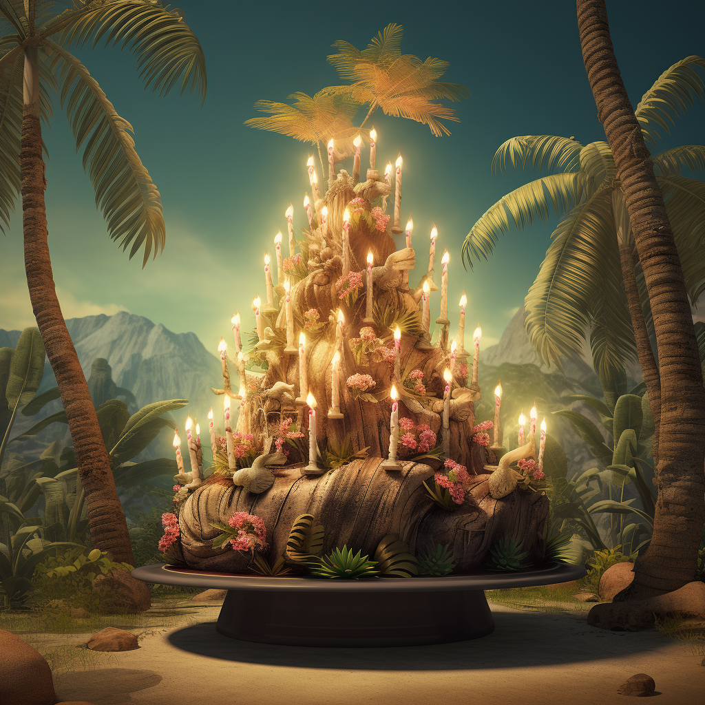 Fantasy palm tree blowing birthday candles