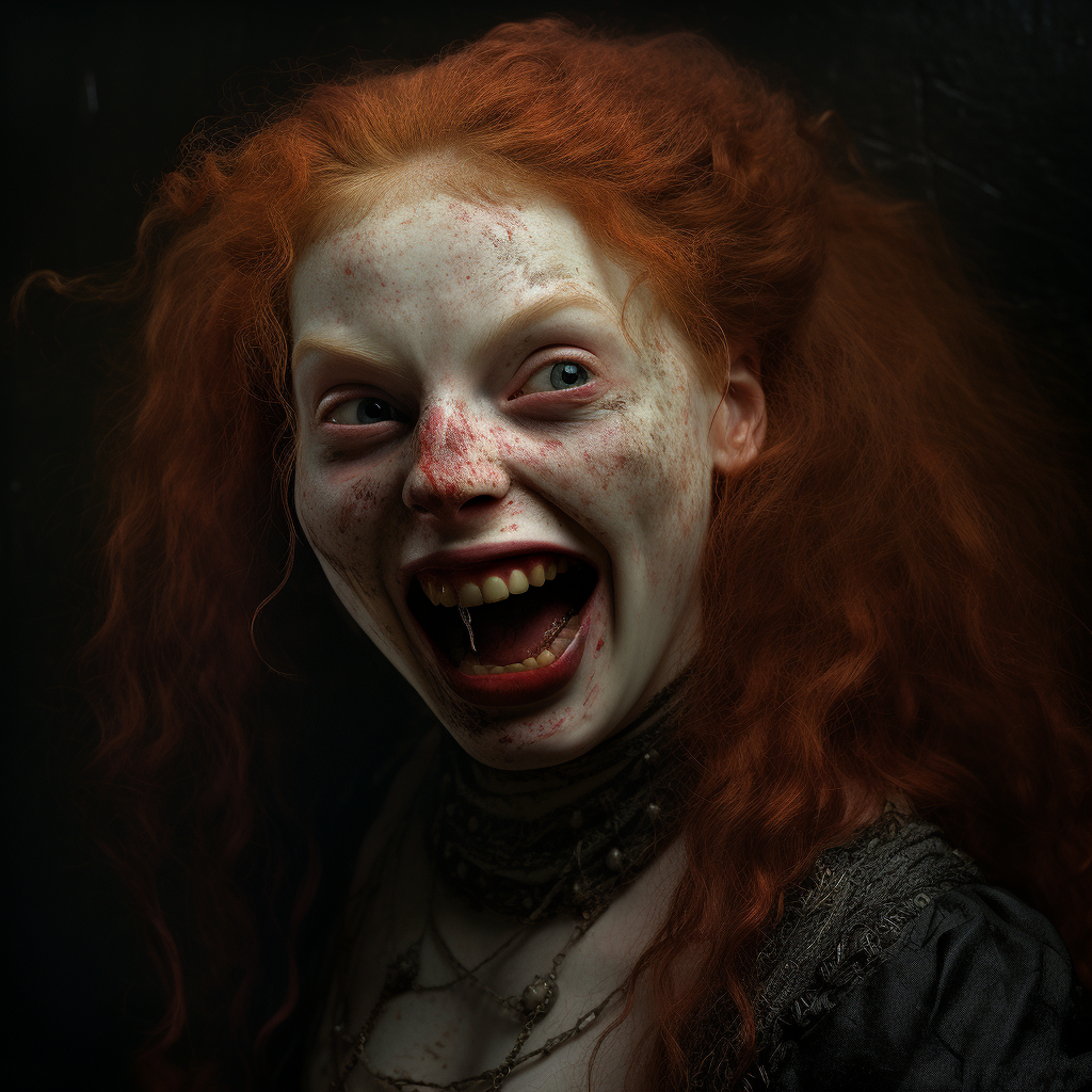 Fantasy Princess Portrait with Red Hair and Glowing Red Eyes