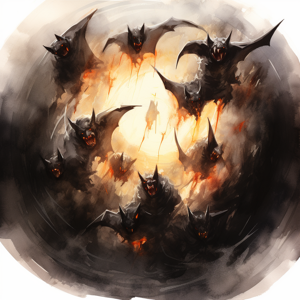 Fantasy RPG Bat Swarm with Glowing Eyes and Teeth