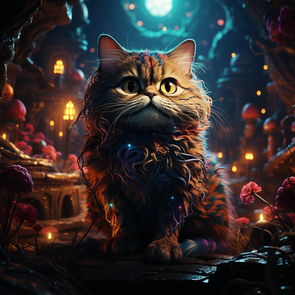 Vibrant image of purple cat in fantasy theme