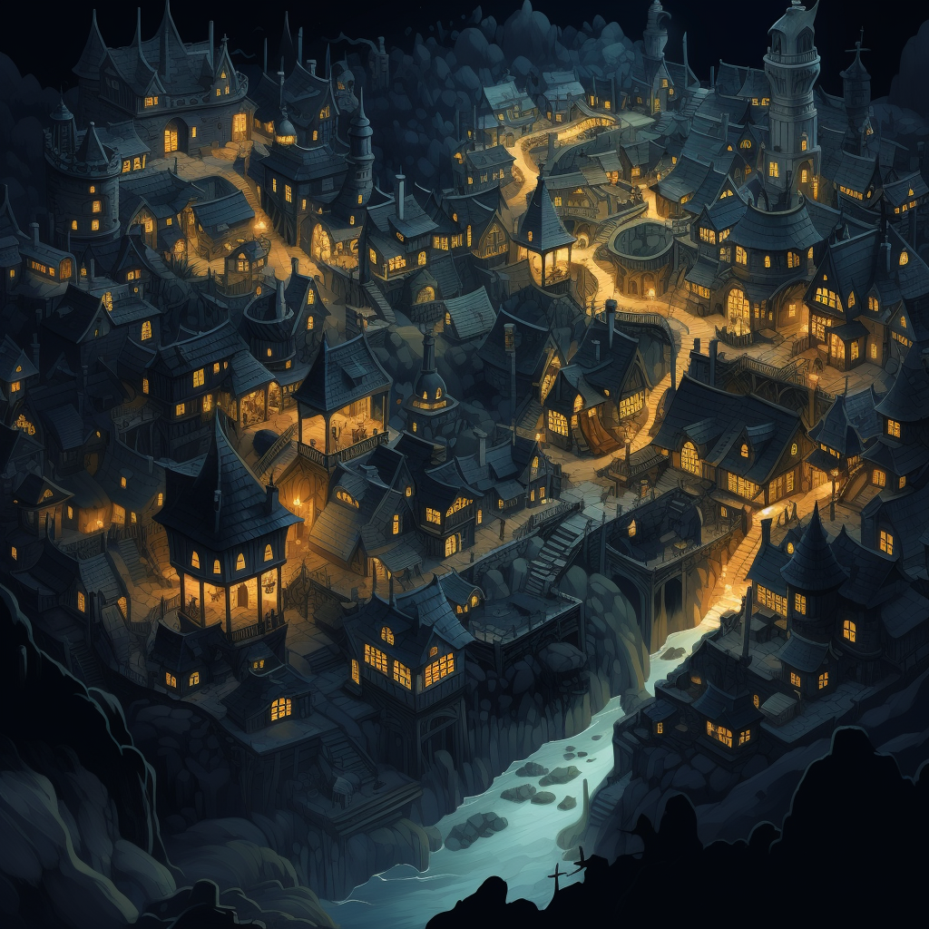 Isometric view of a painted fantasy town