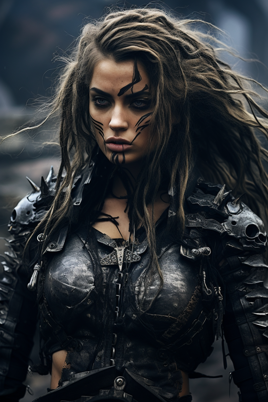 Artistic Fantasy Warrior Woman with Windy Hair