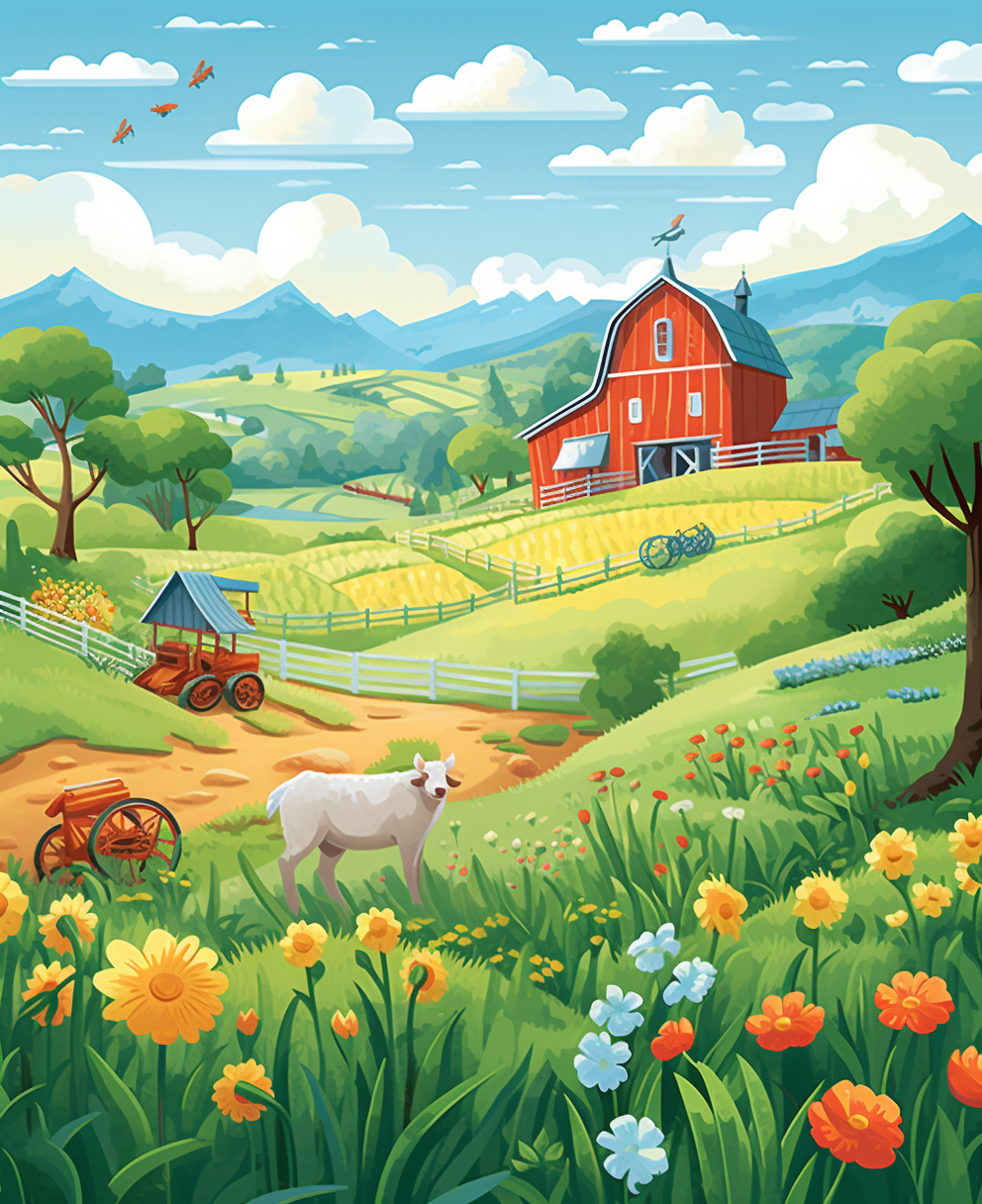 Colorful farm puzzle game illustration