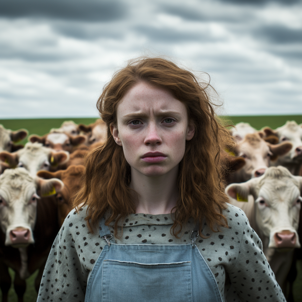 Human cattle on a farm with cowbells