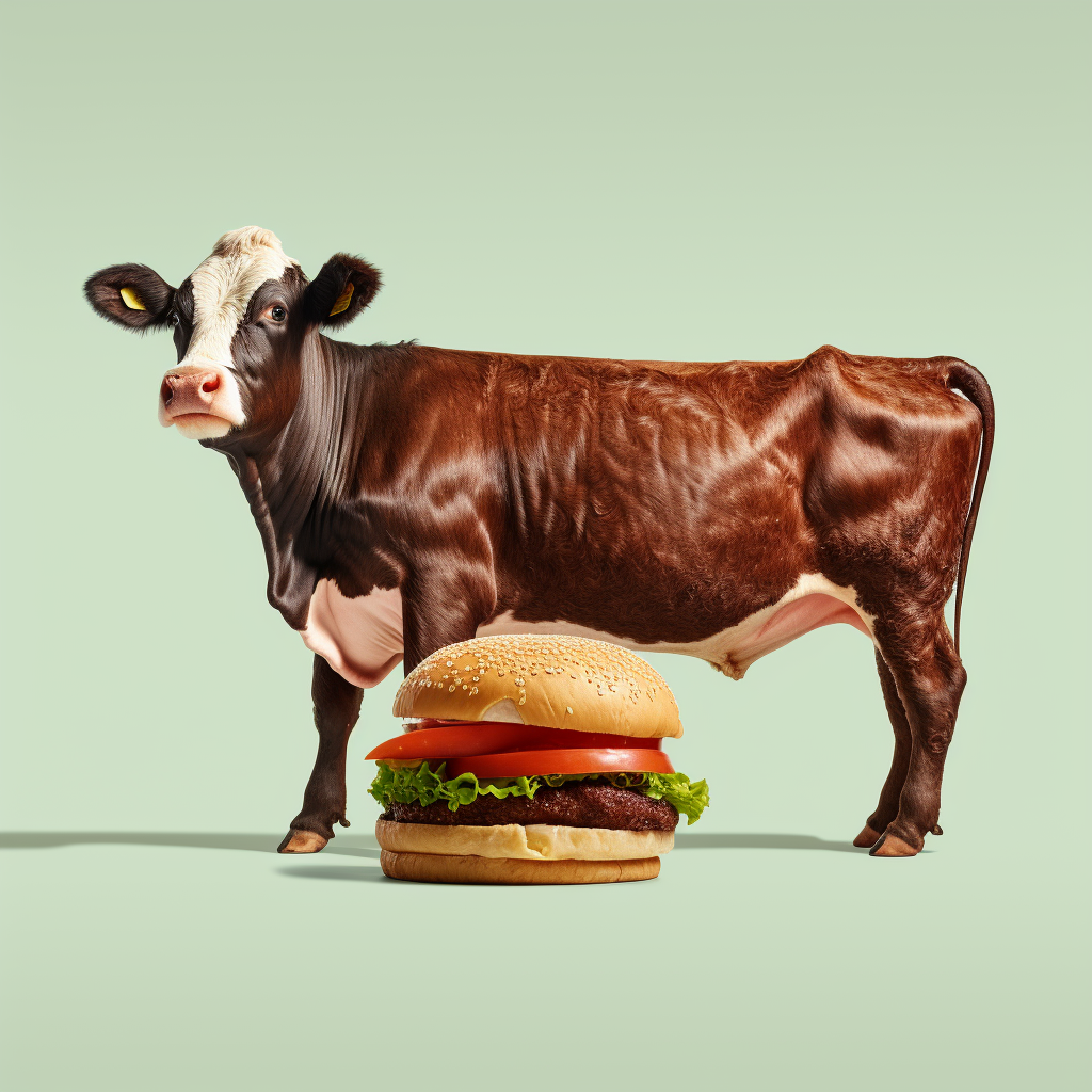 Cow and hamburger transition illustration