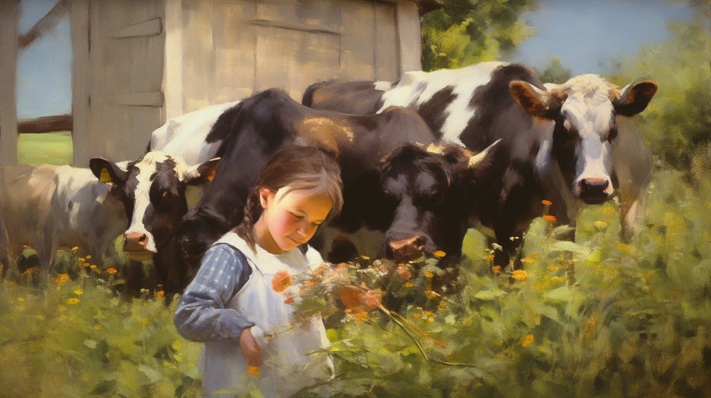 Little girl feeding animals on a farm