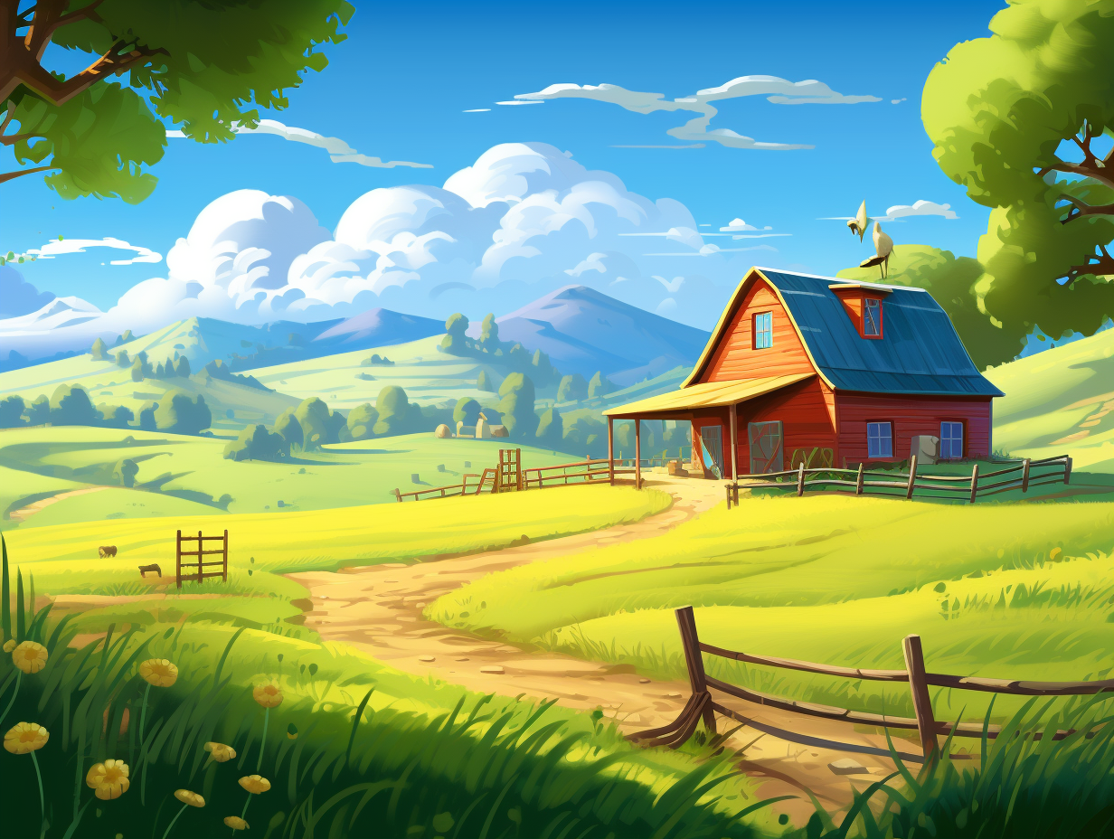 Vibrant farm scene illustration for children's app