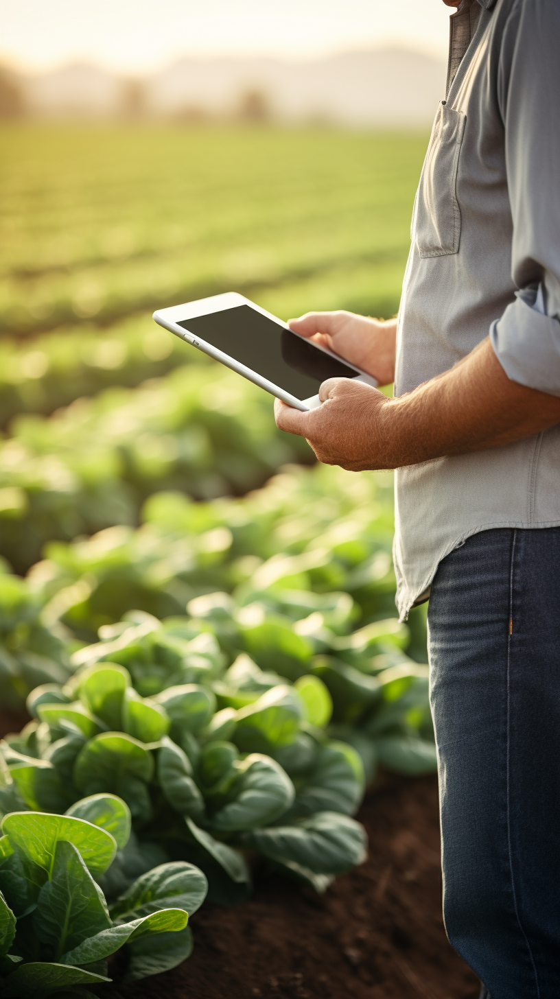 Farmer in vegetable field with iPad