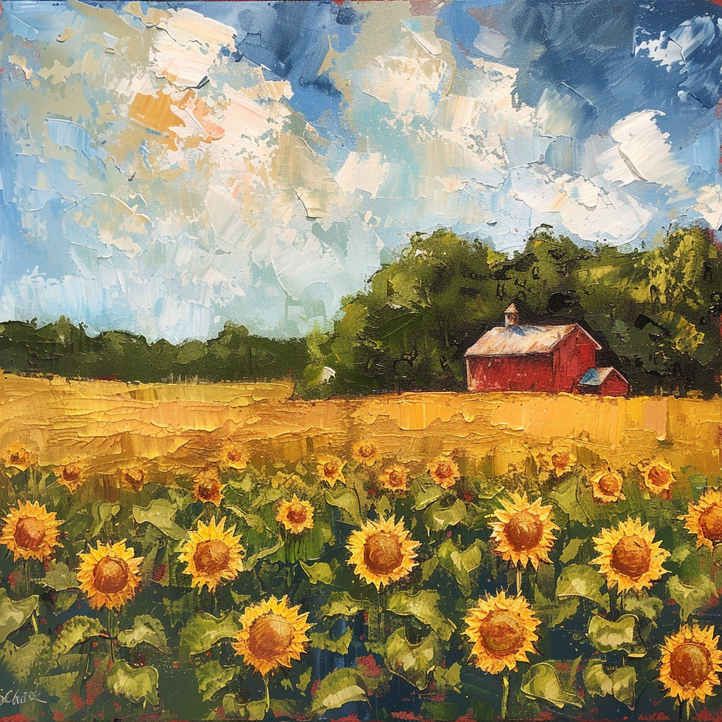 Farmer in Sunflower Field